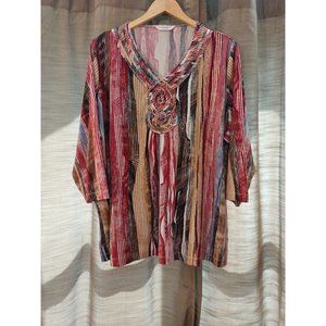 Women's Allison Daley Multicolored Spiral Detail 3/4 Sleeves Blouse Size 3X